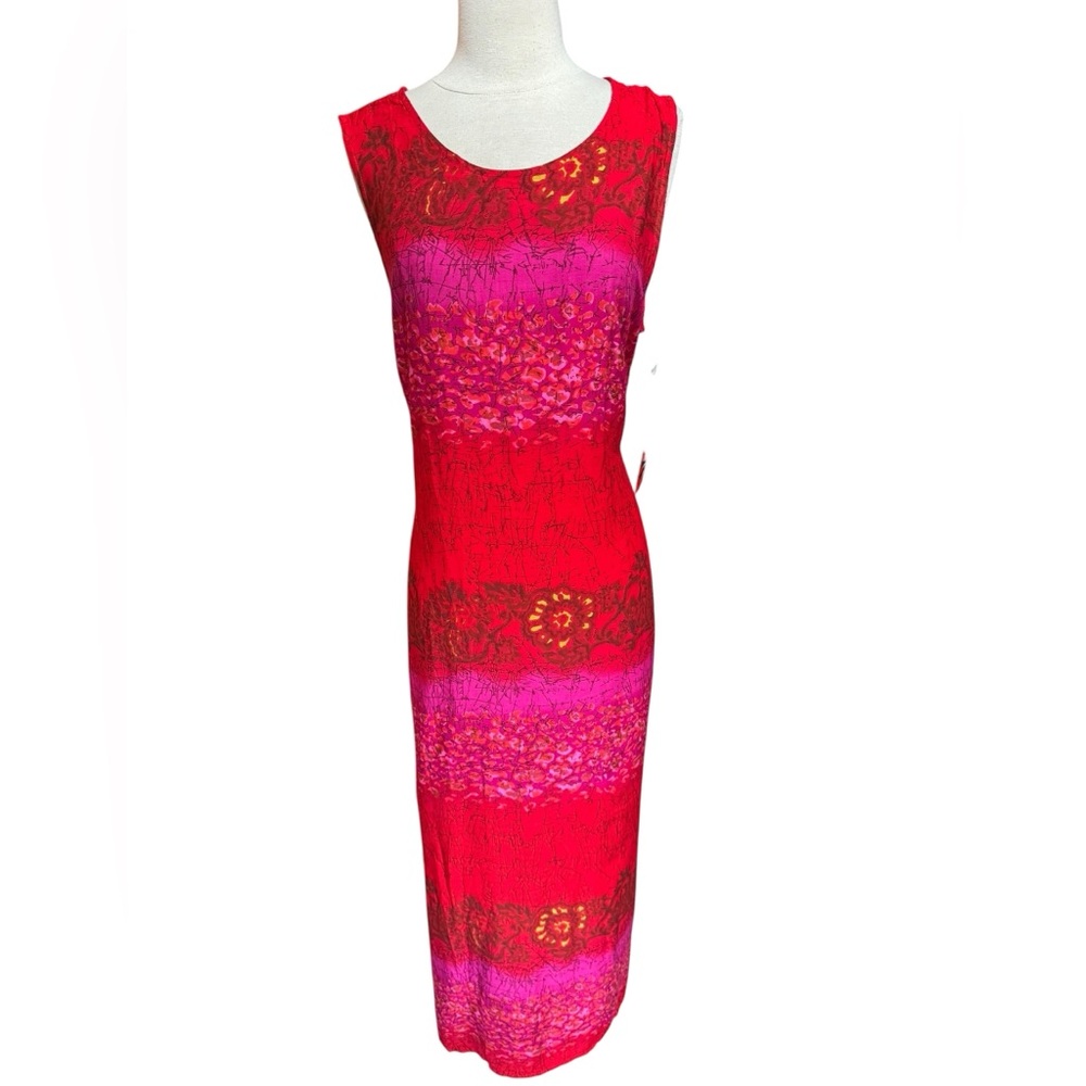 Deadstock 1990s R&K Originals 100% Rayon Vibrant Red & Pink Floral Palette Maxi